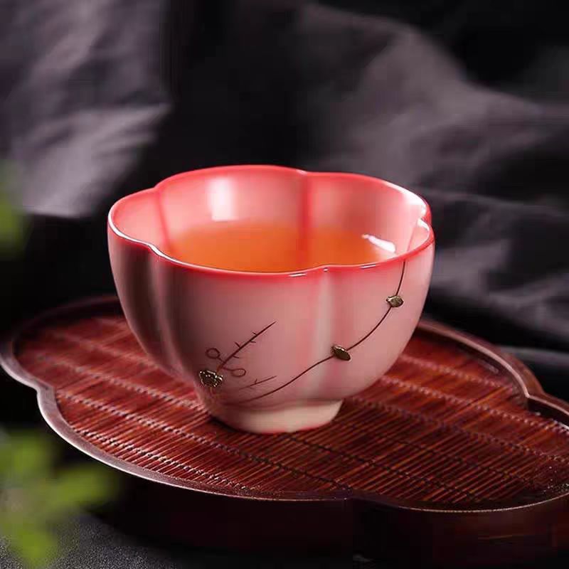 【闪购商品】汝窑猪油冻花口梅花锔钉杯 3369