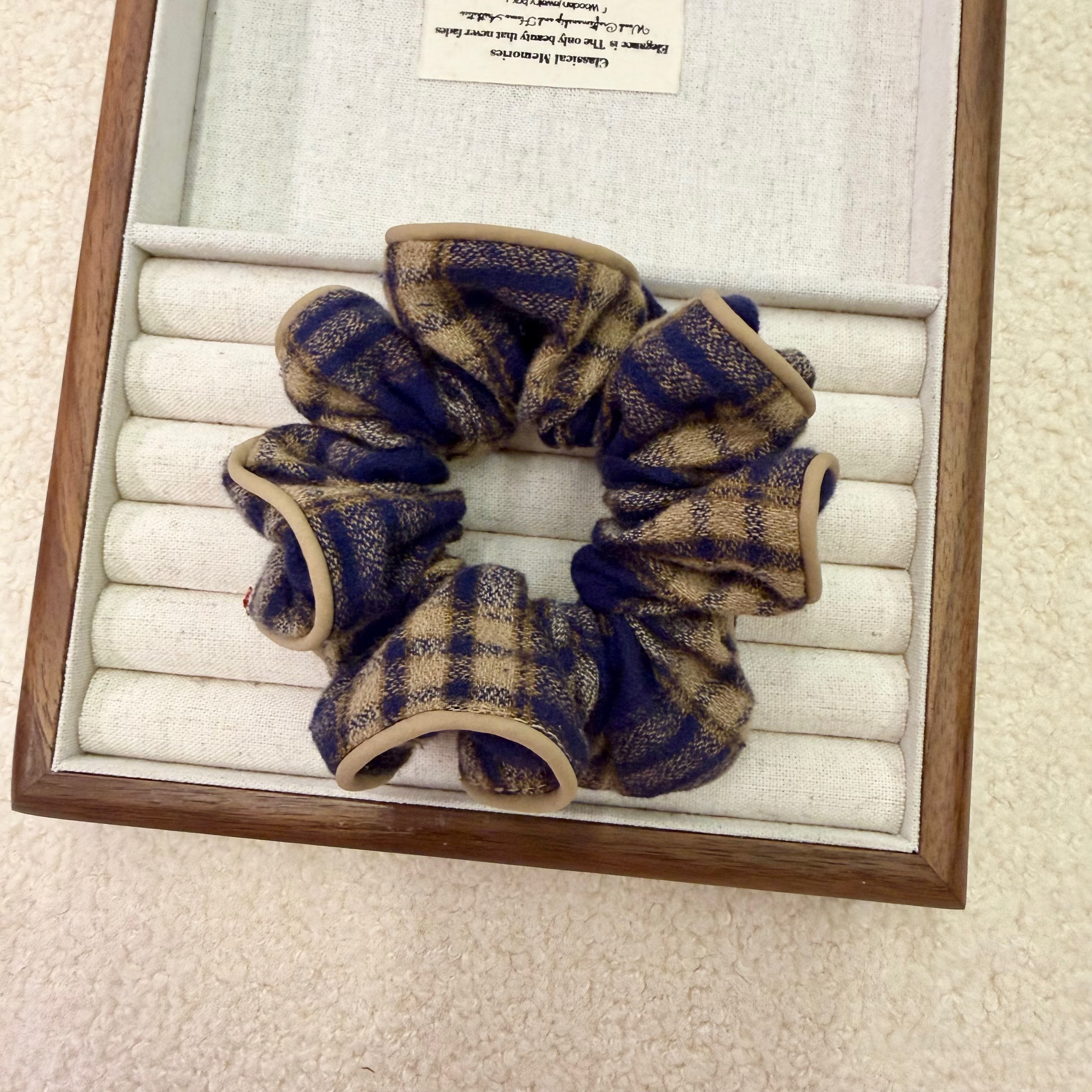 韩国秋冬褶皱撞色格纹小肠发圈女高级感气质丸子头低马尾头绳发绳