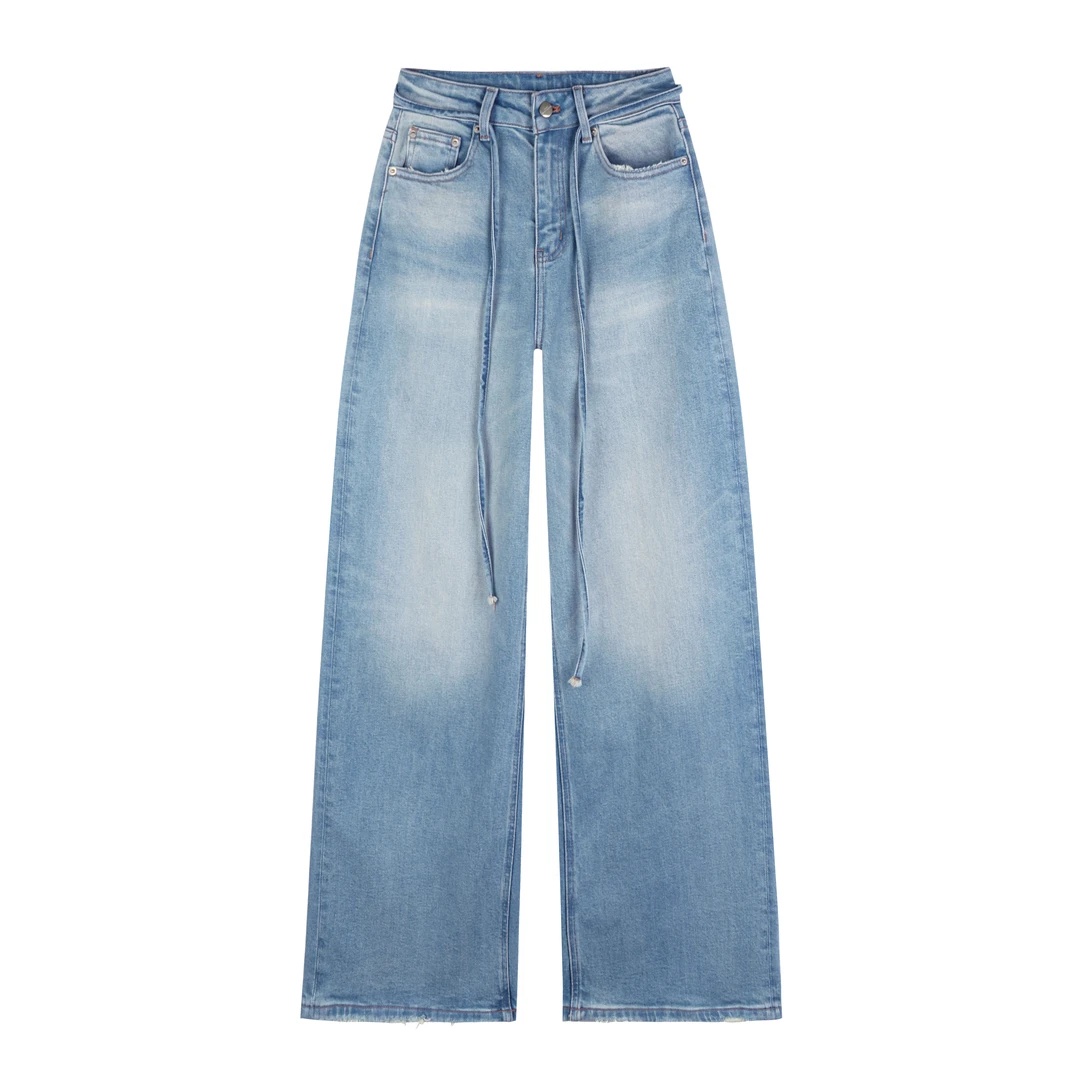重磅！蓝牛！2025年春季新款牛仔阔腿裤女垂感显瘦宽松系腰带拖地裤