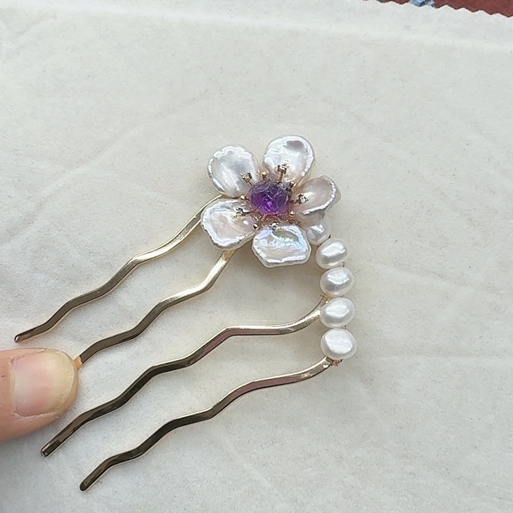 淡水珍珠发饰银S925镶嵌