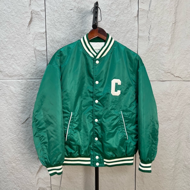 99新 Celine/思琳 背后logo绿色棒球夹克 38码 ys000761