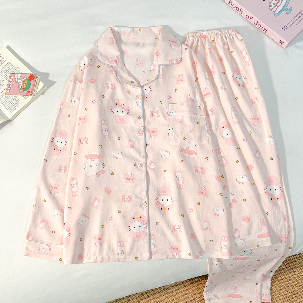 【粉色Kitty】双长两件套夏季新款卡通休闲少女夏天女款家居服睡衣