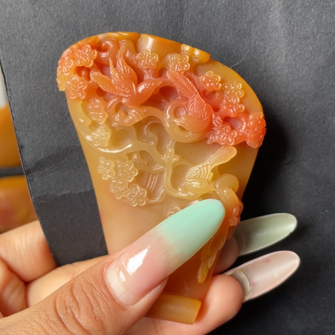 石英质玉黄蜡石手把件未镶嵌起***1