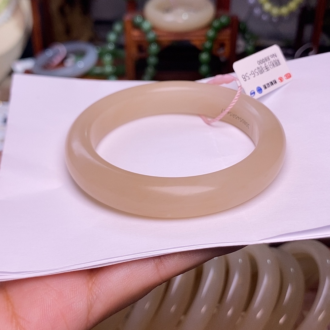 和田玉藕粉老料红粉收藏手镯56.5圈未镶嵌