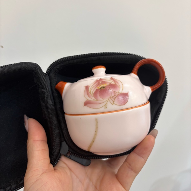 粉汝套杯壶旅行包【荷花】-灰布包 4637