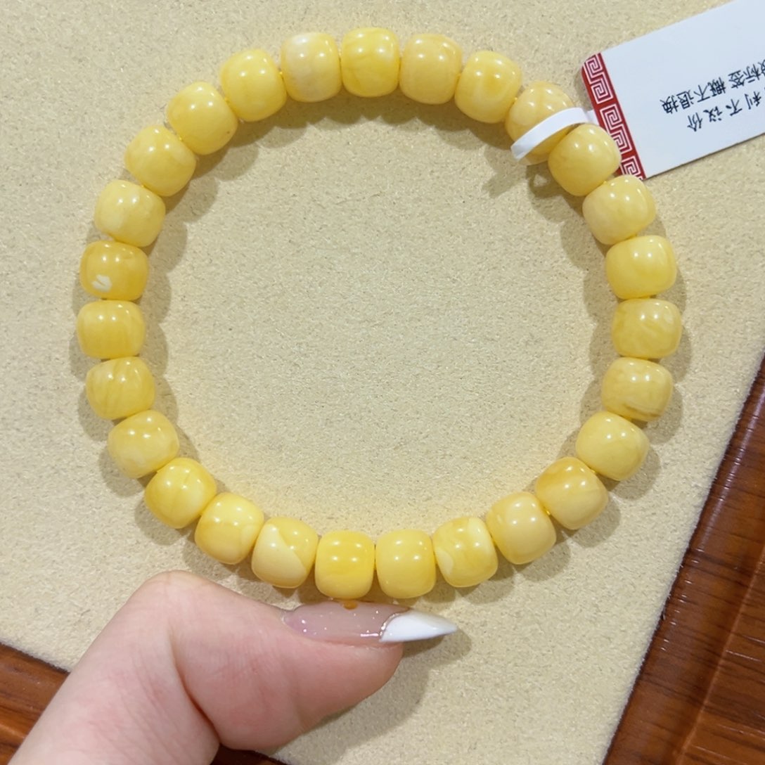 蜜蜡手链未镶嵌8****丝8.1m奶黄 瑕