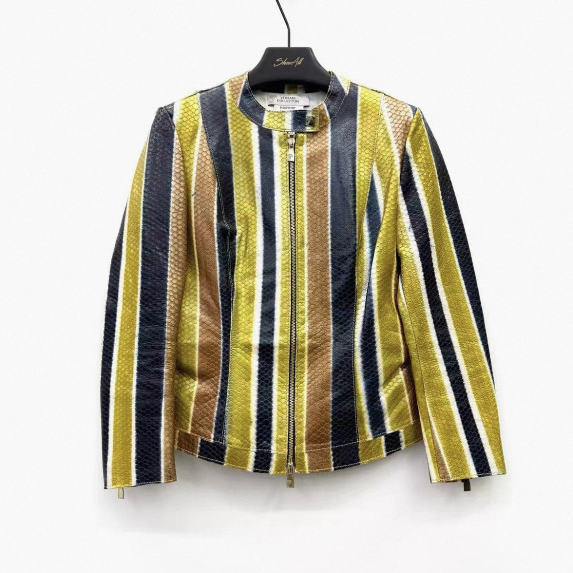 99新 VERSACE/范思哲 羔羊皮蛇鳞纹夹克外套40码2595