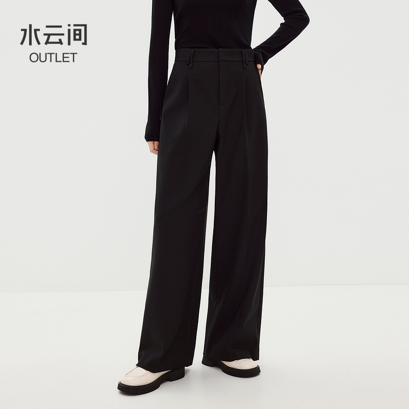 【休闲裤】水云间黑色垂坠感阔腿裤女直筒西装长裤子薄绒12440340