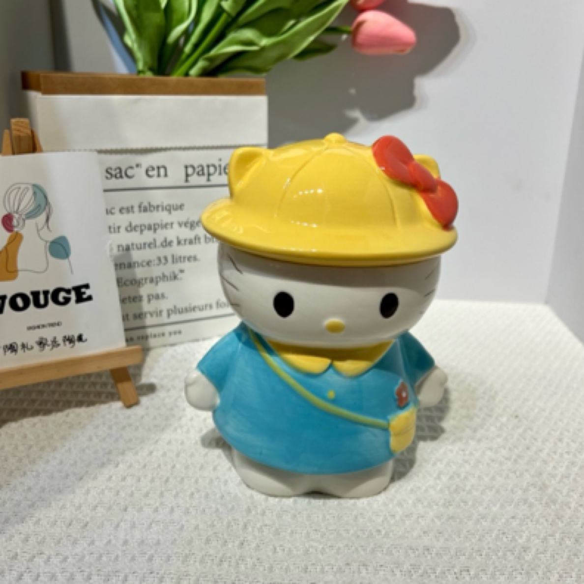 Hello Kitty手绘少女心卡通带盖大容量水杯摆件小收纳罐可爱礼物