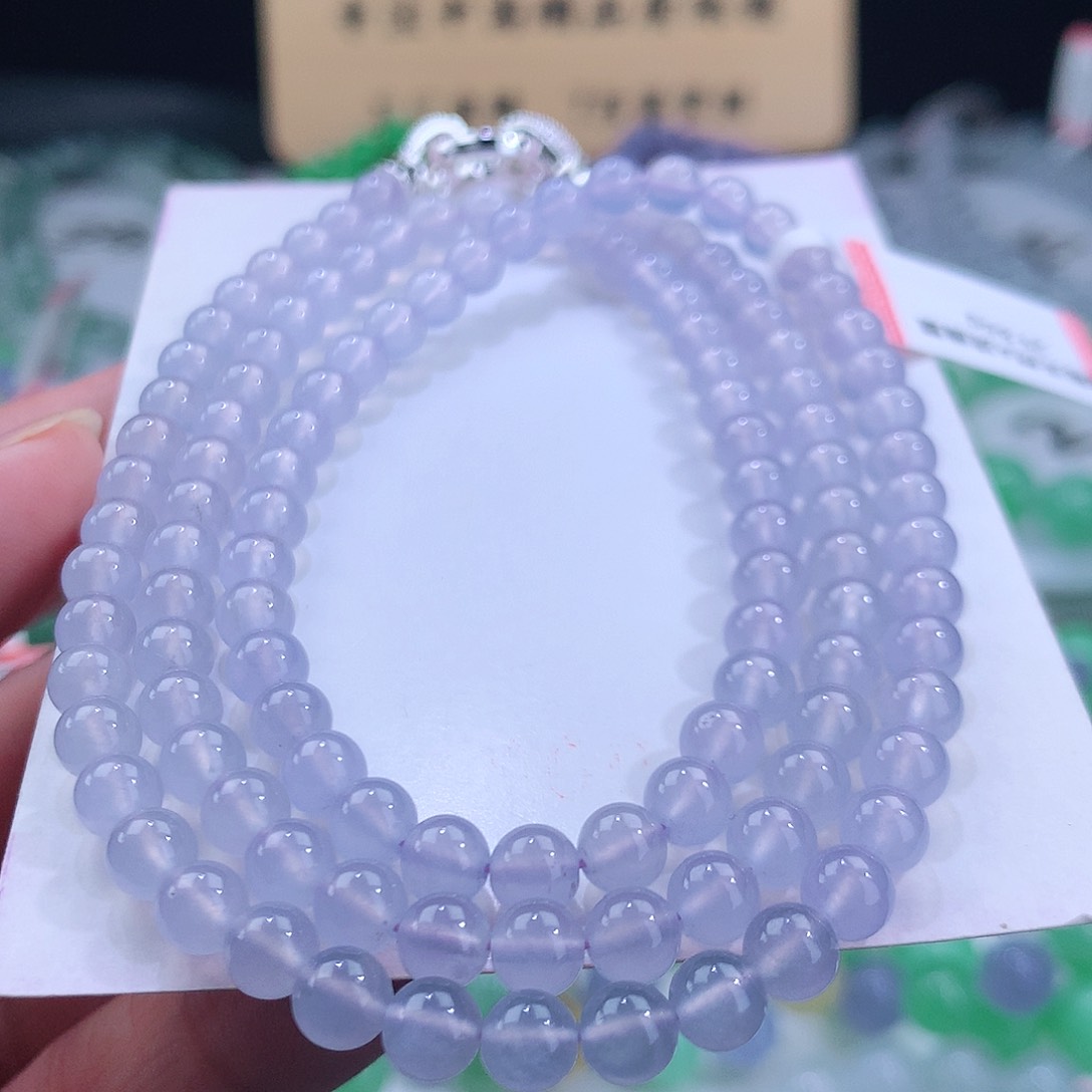 未镶嵌翡翠手链新货！正冰起荧光 淡冰紫 卡5mm