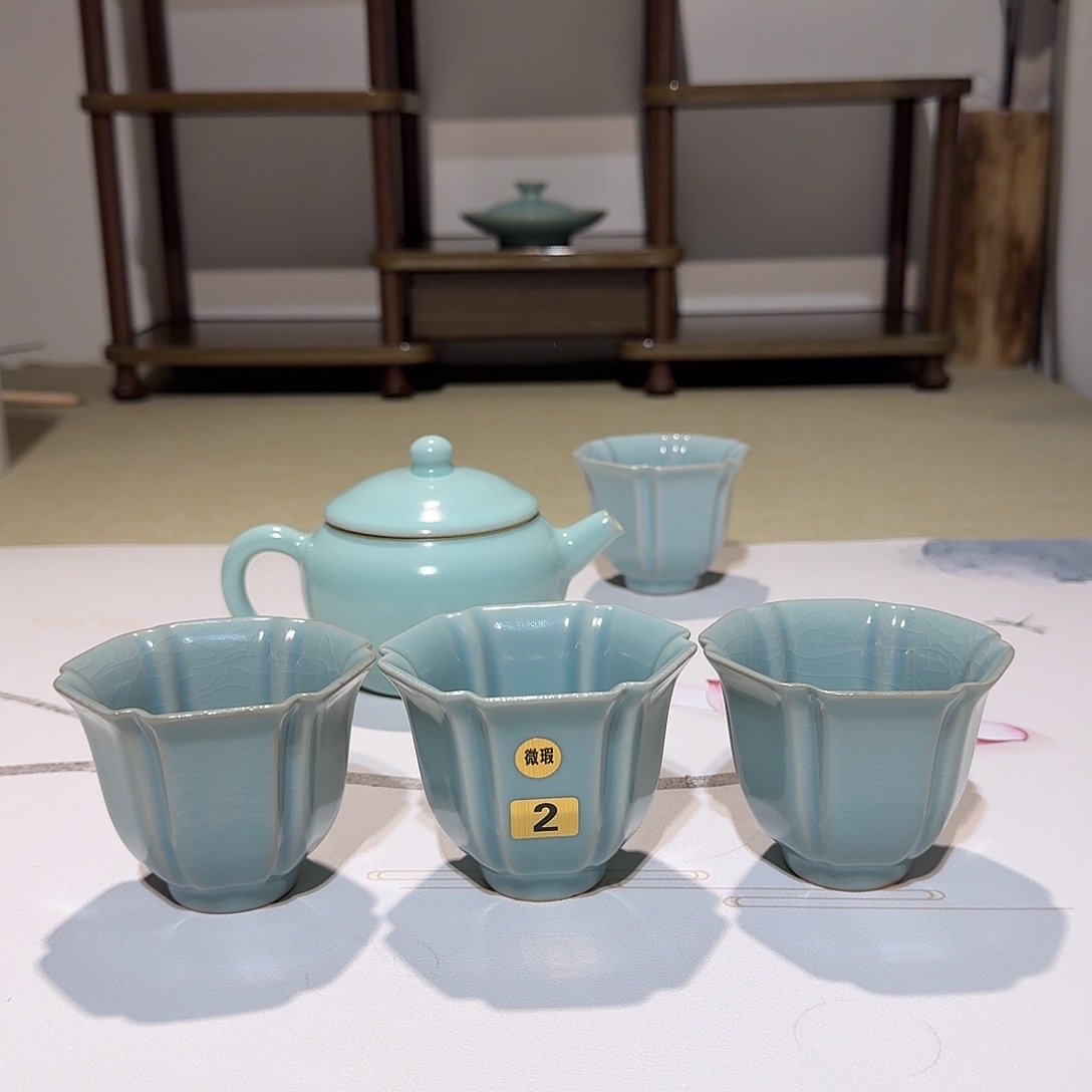 杯子2六方花口品茗杯仿古釉微瑕一