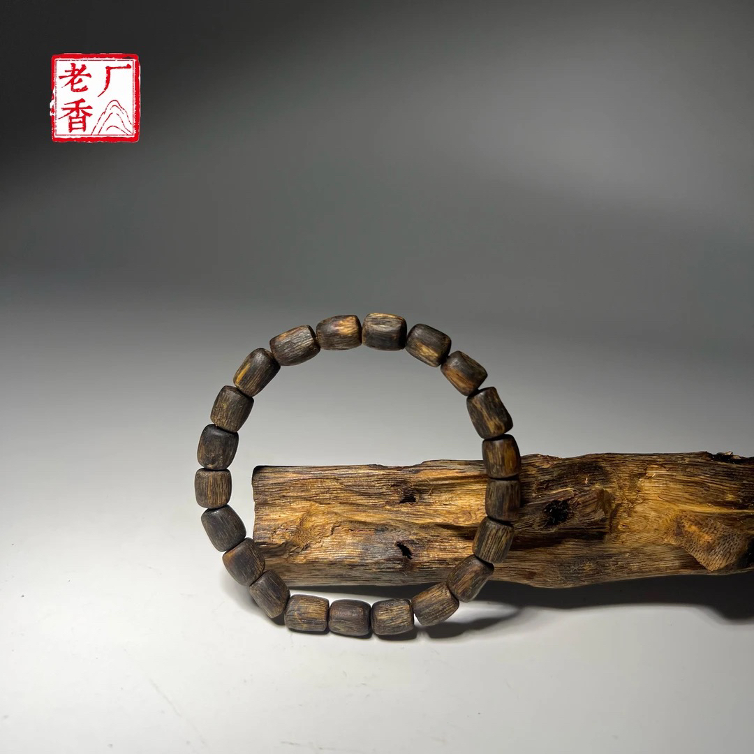 沉香【老香厂】YB27虎斑棋沉水桶珠单圈手串 （多样性发一）