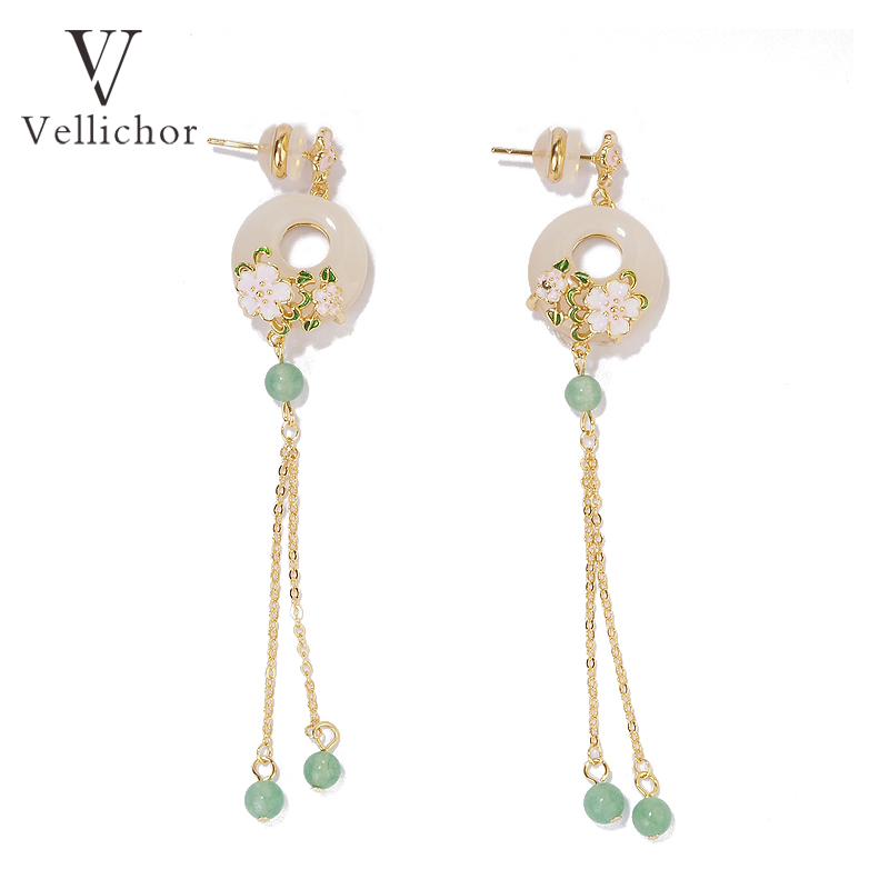 铜合金耳饰 【原创】新中式樱花平安扣耳环流苏耳环精致樱花耳钉