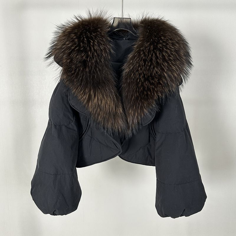 日光岛屿2025海宁新款短款貉子毛领白鸭绒外套加厚保暖百搭潮洋气