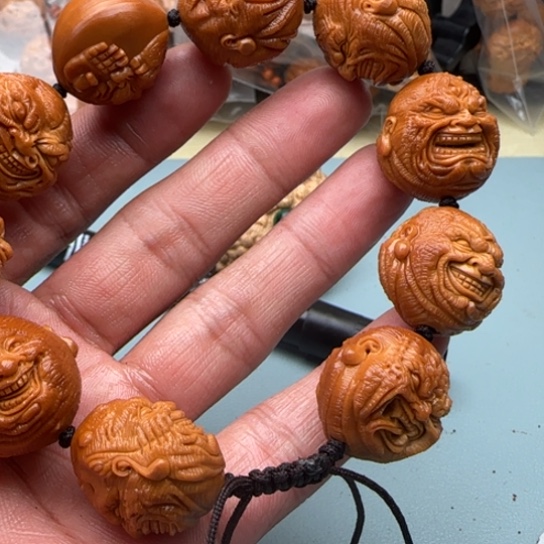 橄榄核手串无**对橄榄核雕恶僧手串