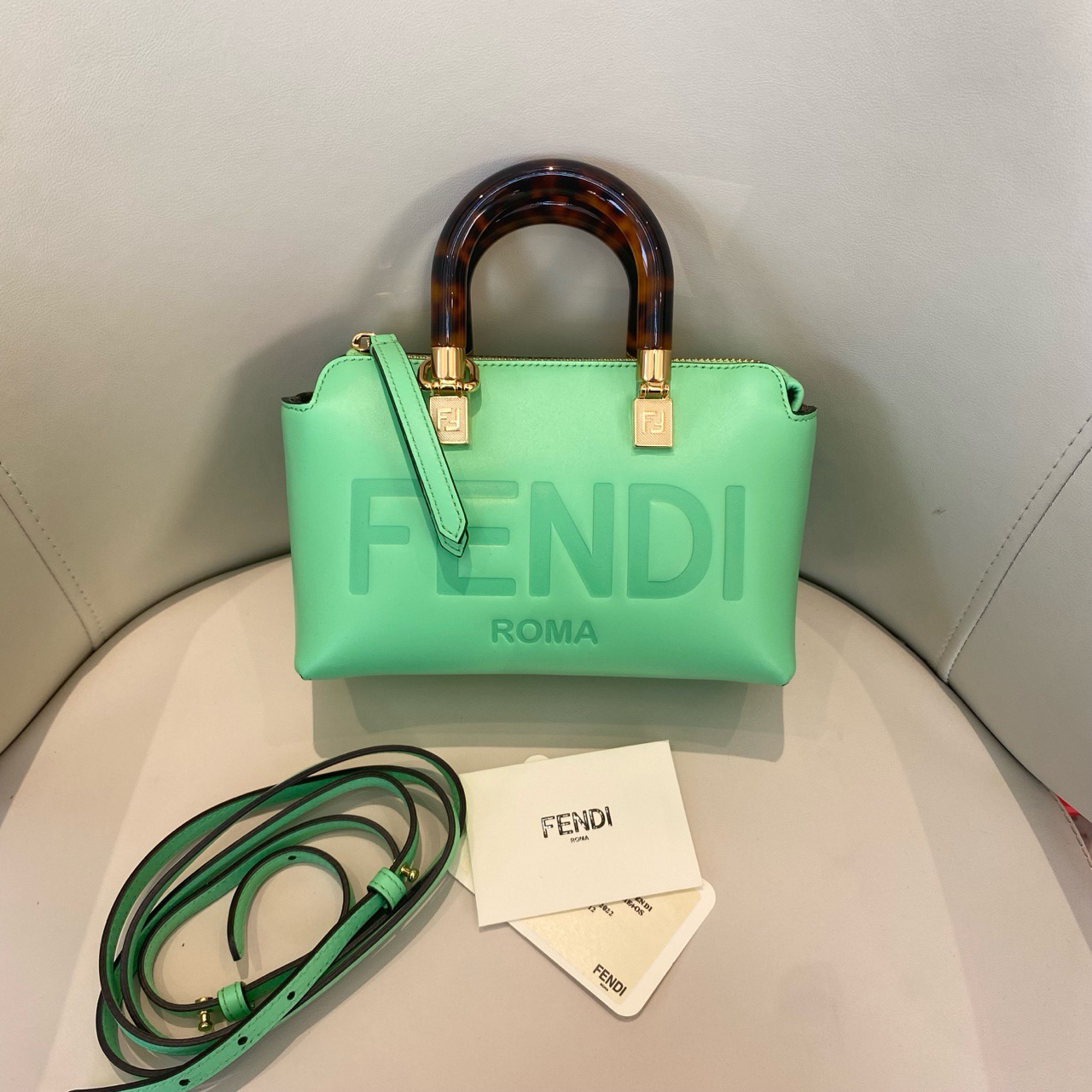 99新 FENDI/芬迪 芬迪Fendi 波士顿by the way绿色mini 