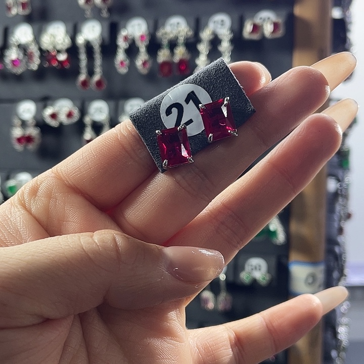 红宝石银S925镶嵌耳饰21