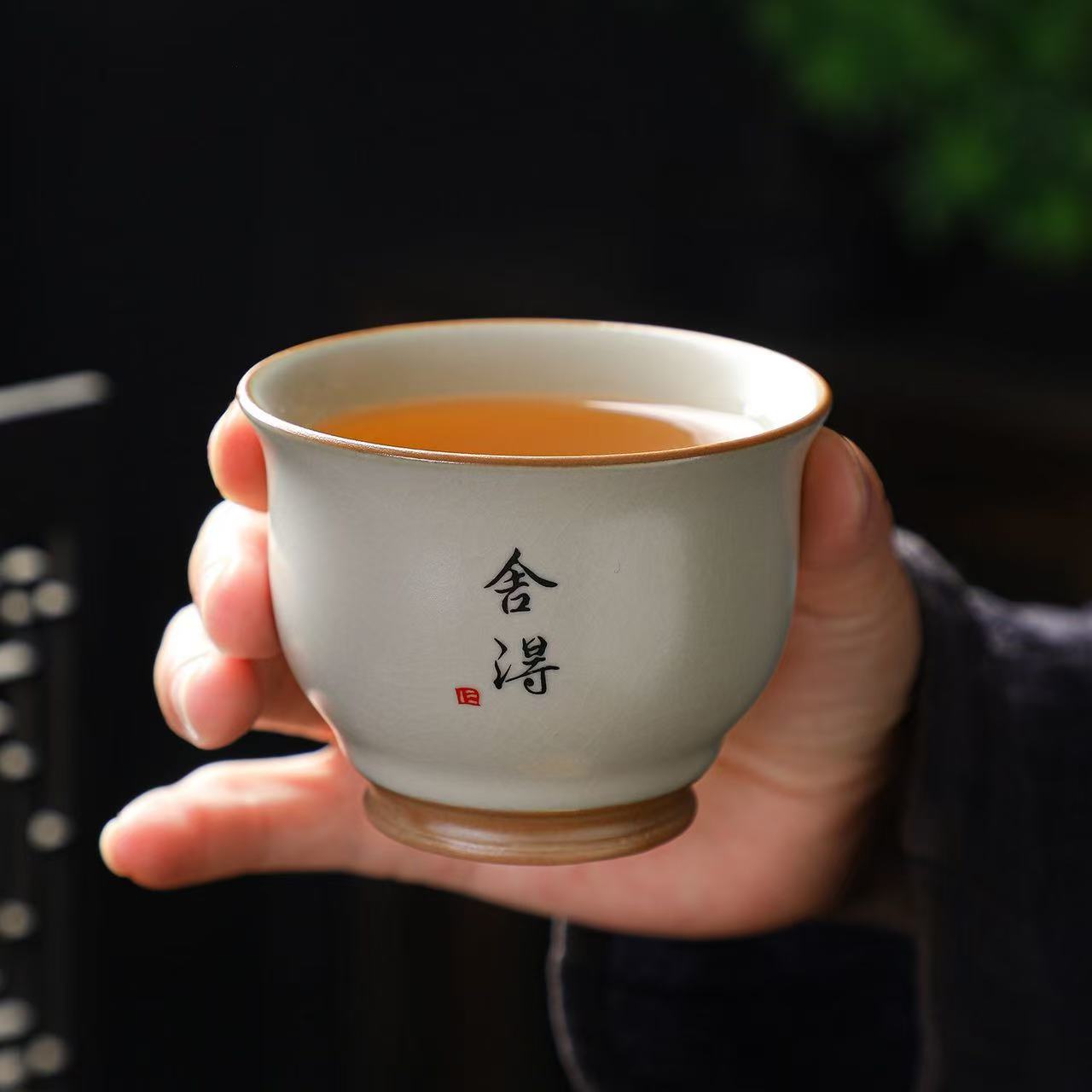 【新品亏本福利】汝窑陶瓷喝茶单杯功夫茶杯开片个人专用高档品茗杯
