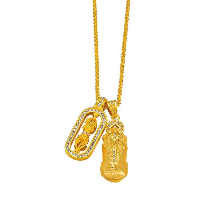 铜合金吊坠 镀金24k韦雪同款莫桑钻貔貅金刚杵双倍招财配肖邦链