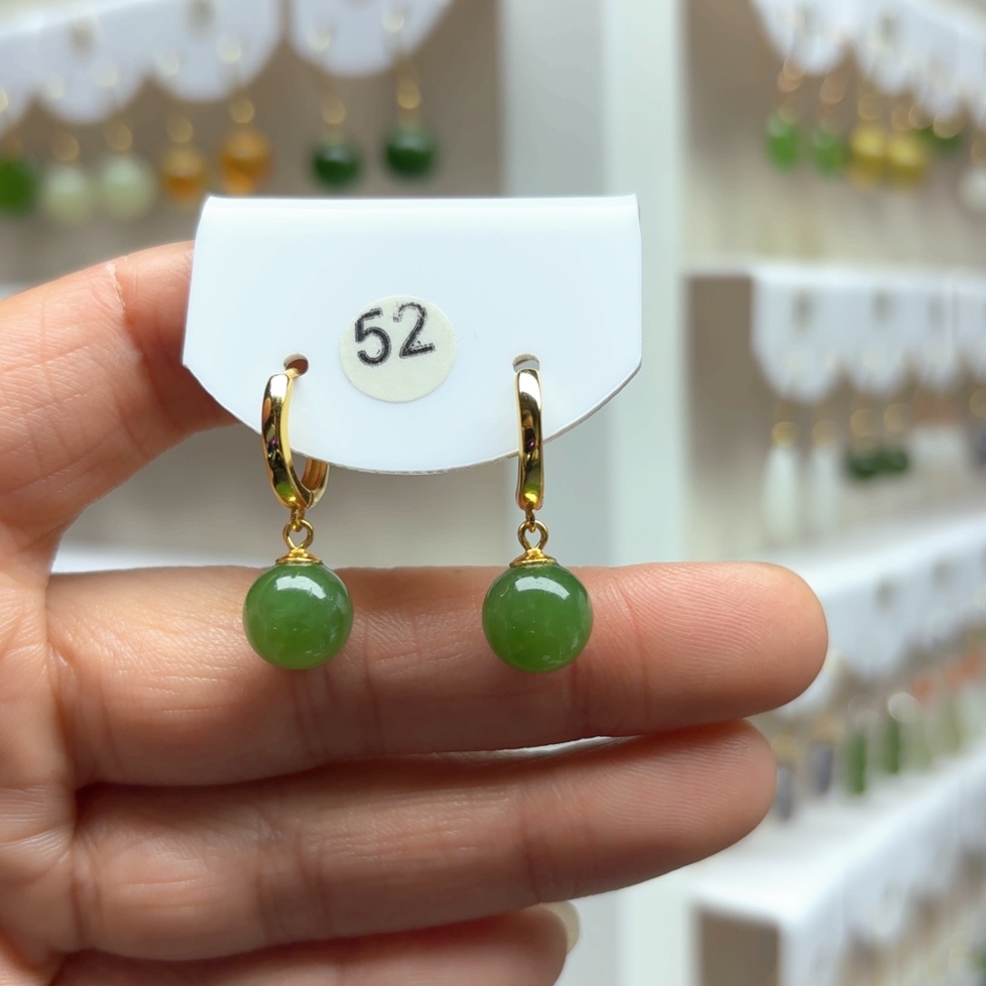 和田玉耳饰银S925镶嵌