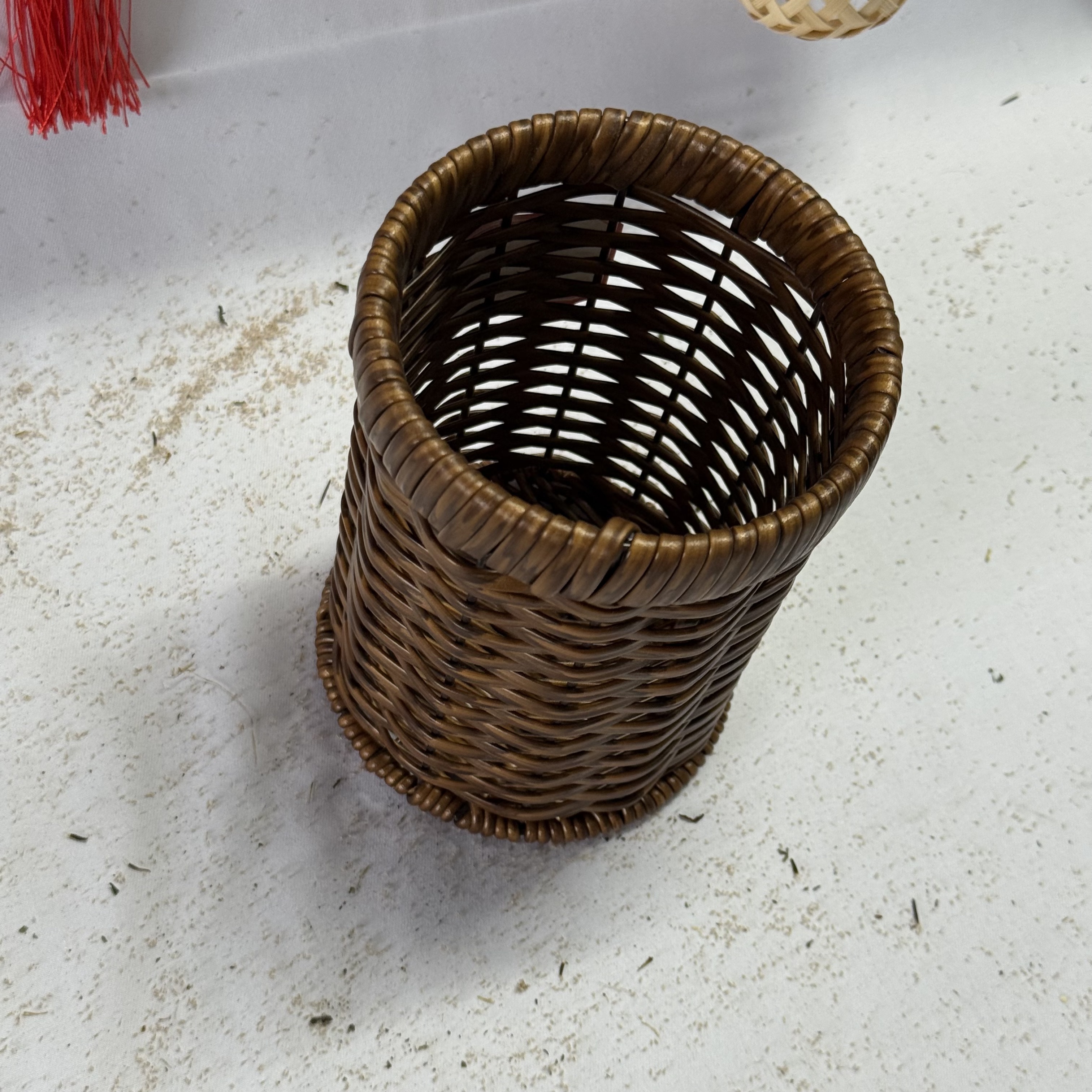 纯色沥水藤编可伸缩圆筒筷子筒蒸笼粗陶水果篮纯手工编织托盘筒具