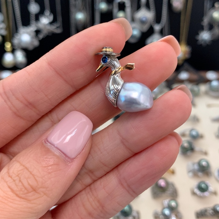 吊坠(不含链)银S925镶嵌海水珍珠