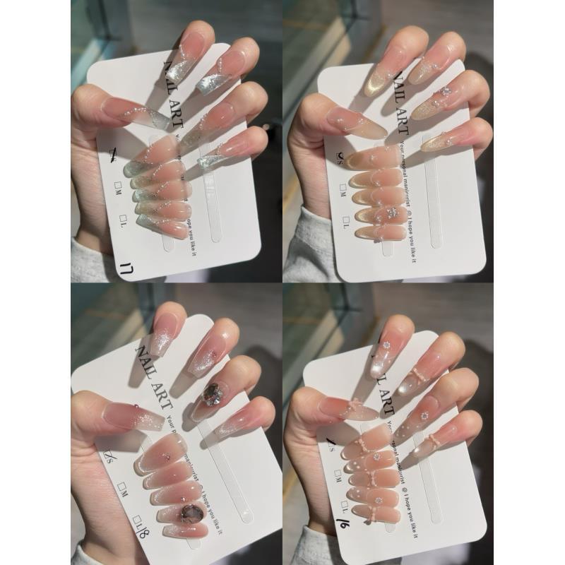 [300-449]手工穿戴甲夏日纯手工白色气质穿戴式渐变梯形穿戴式