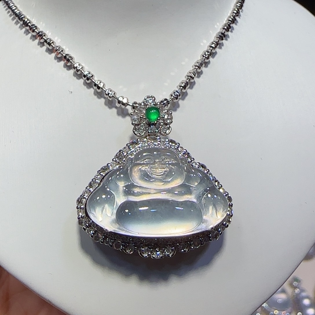 翡翠吊坠(不含链)18K金镶嵌佛公