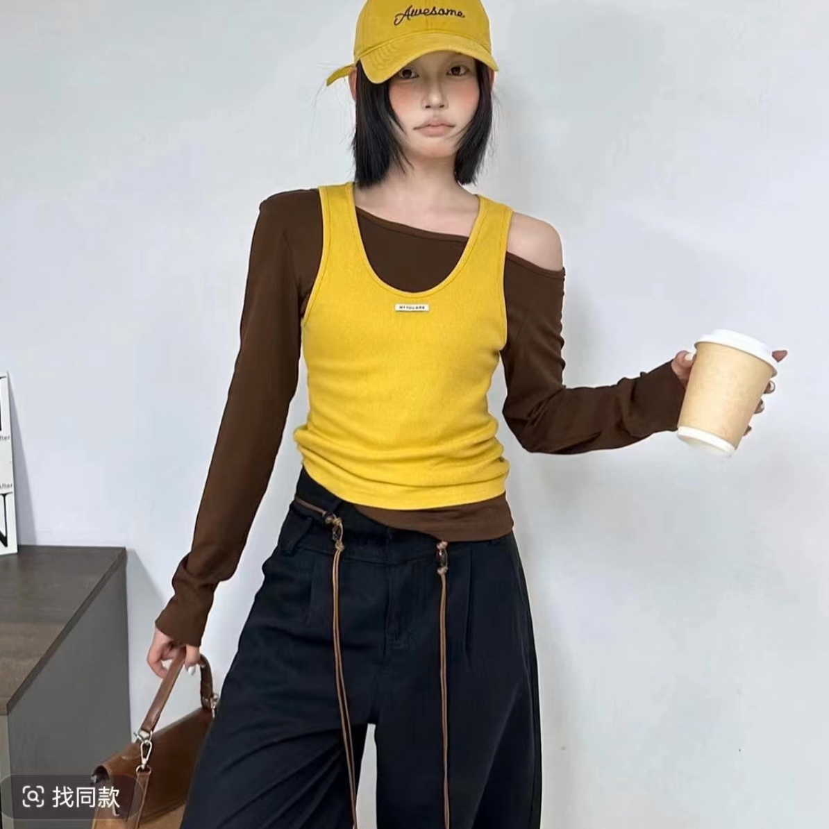 长袖t恤女两件套2025秋季新款高弹显瘦百搭打底衫ins