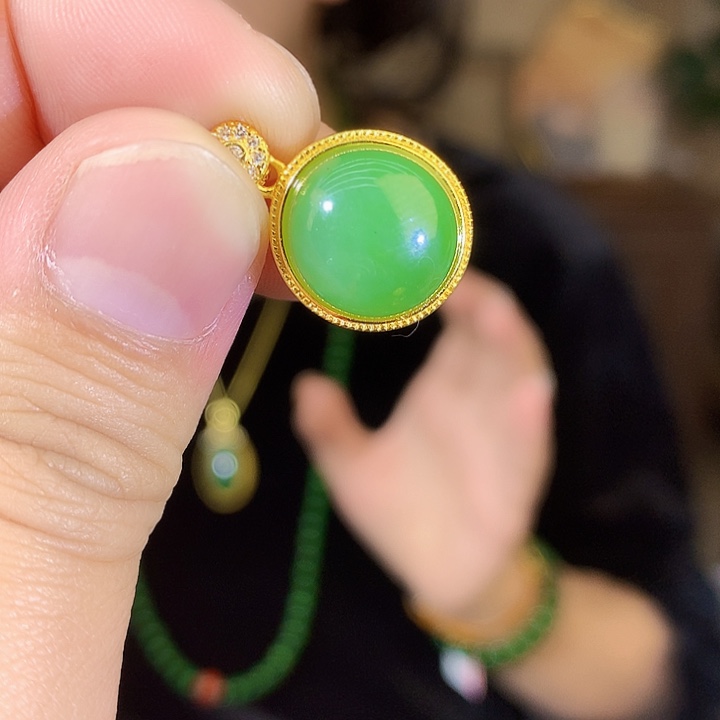 吊坠(不含链)银S925镶嵌和田玉（碧玉）吊坠