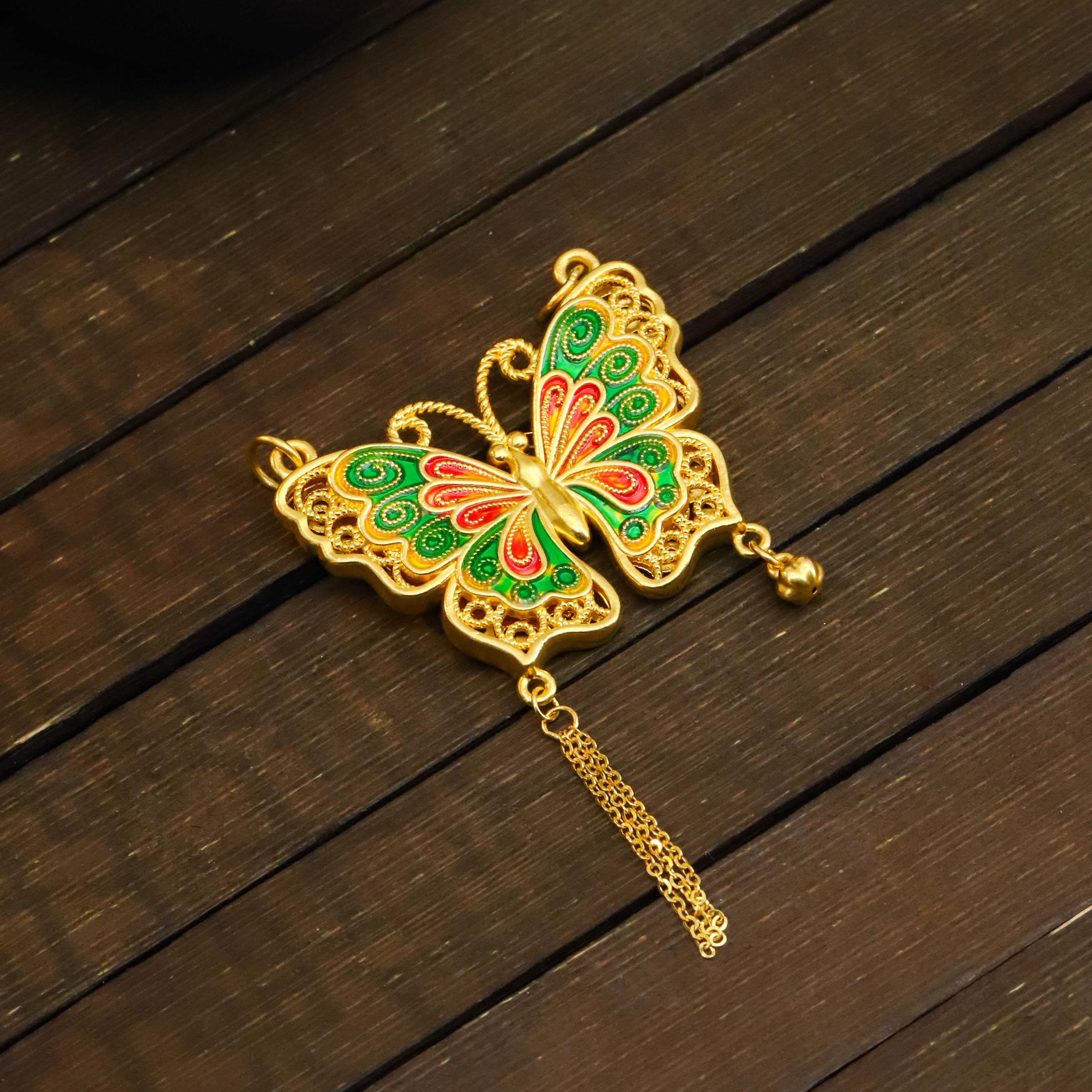 福满圆珠宝3 足金999投资金 珐琅蝴蝶吊坠