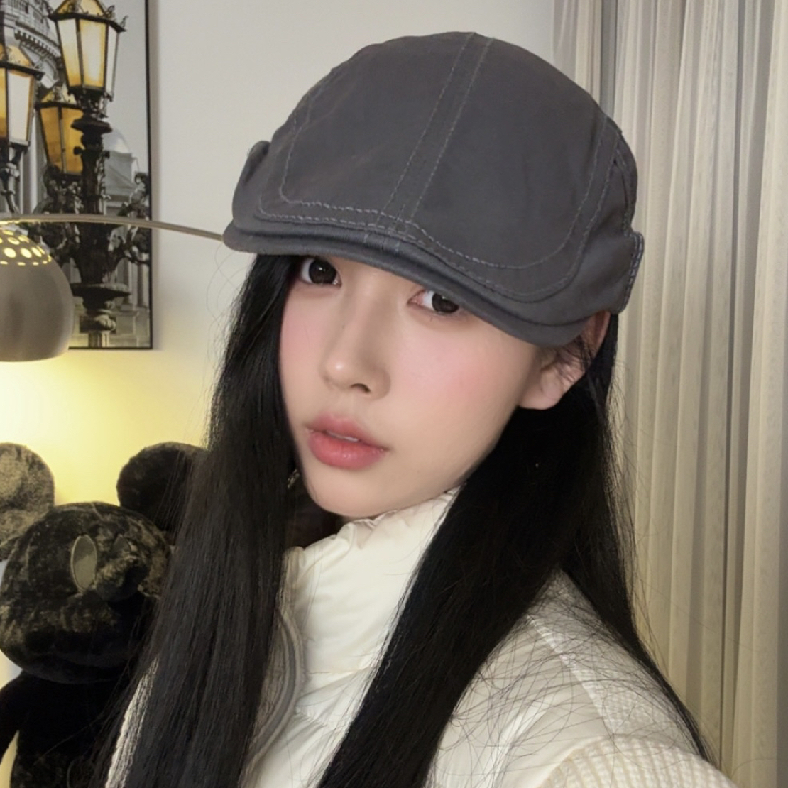 2025韩版复古前进帽女四季纯色百搭显脸小文艺画家帽贝雷帽鸭舌帽