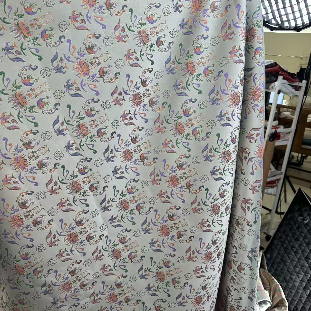 【白色有凤来仪】宋锦桑蚕丝定制面料不支持7天无理由