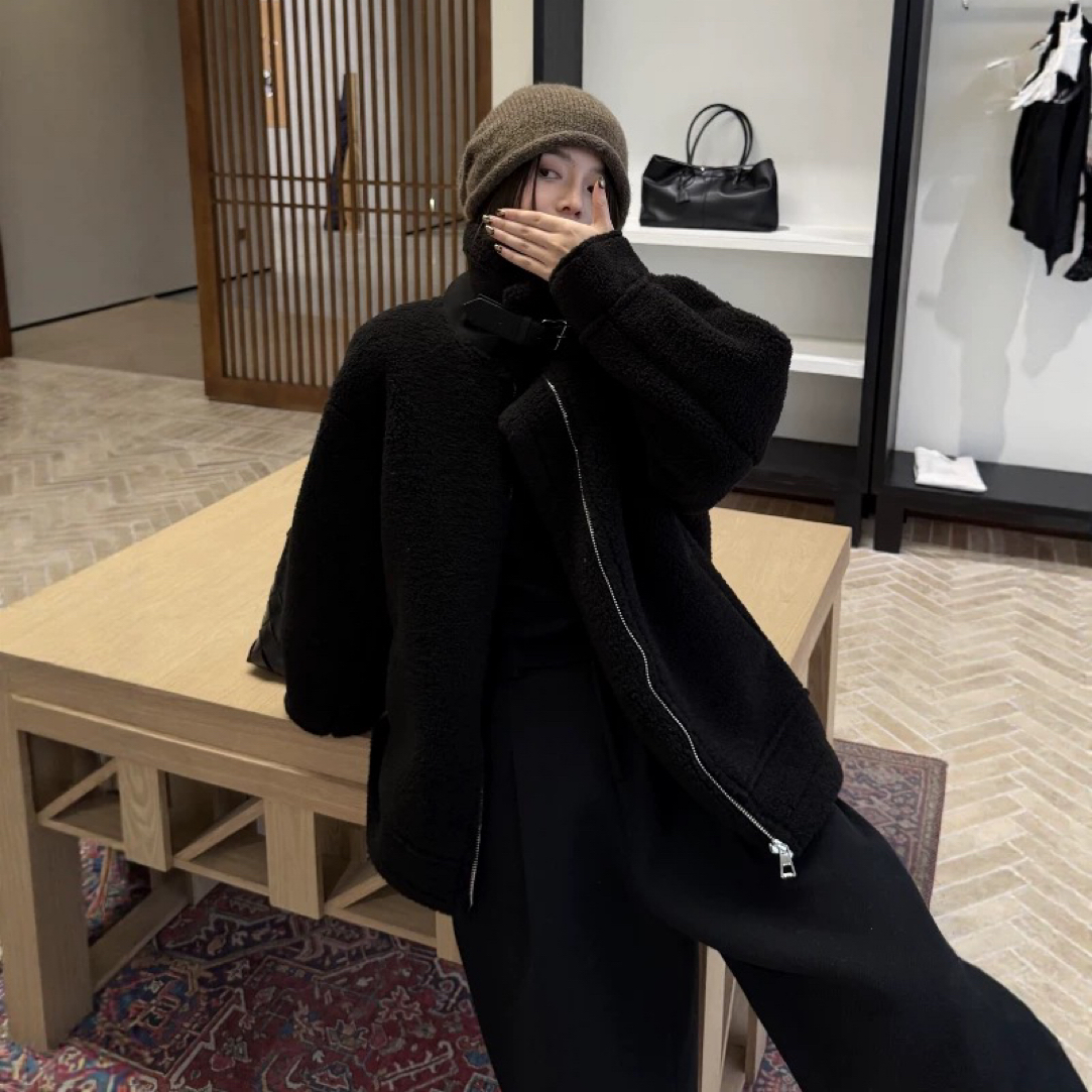 羊羔毛机车服宽松外套女立领上衣A473