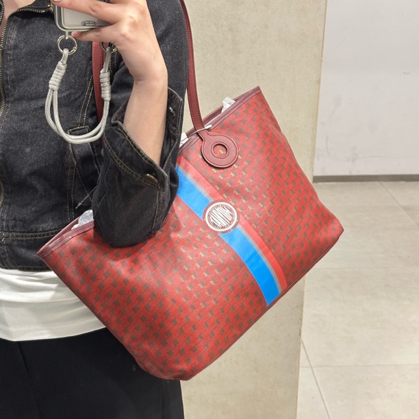95新 MOYNAT/摩奈 红色老花单肩托特包