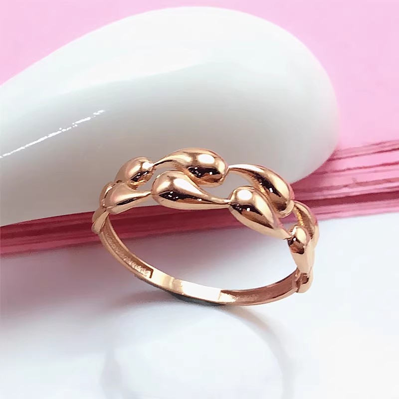 水滴排戒时尚复古气质14K玫瑰金百搭戒指