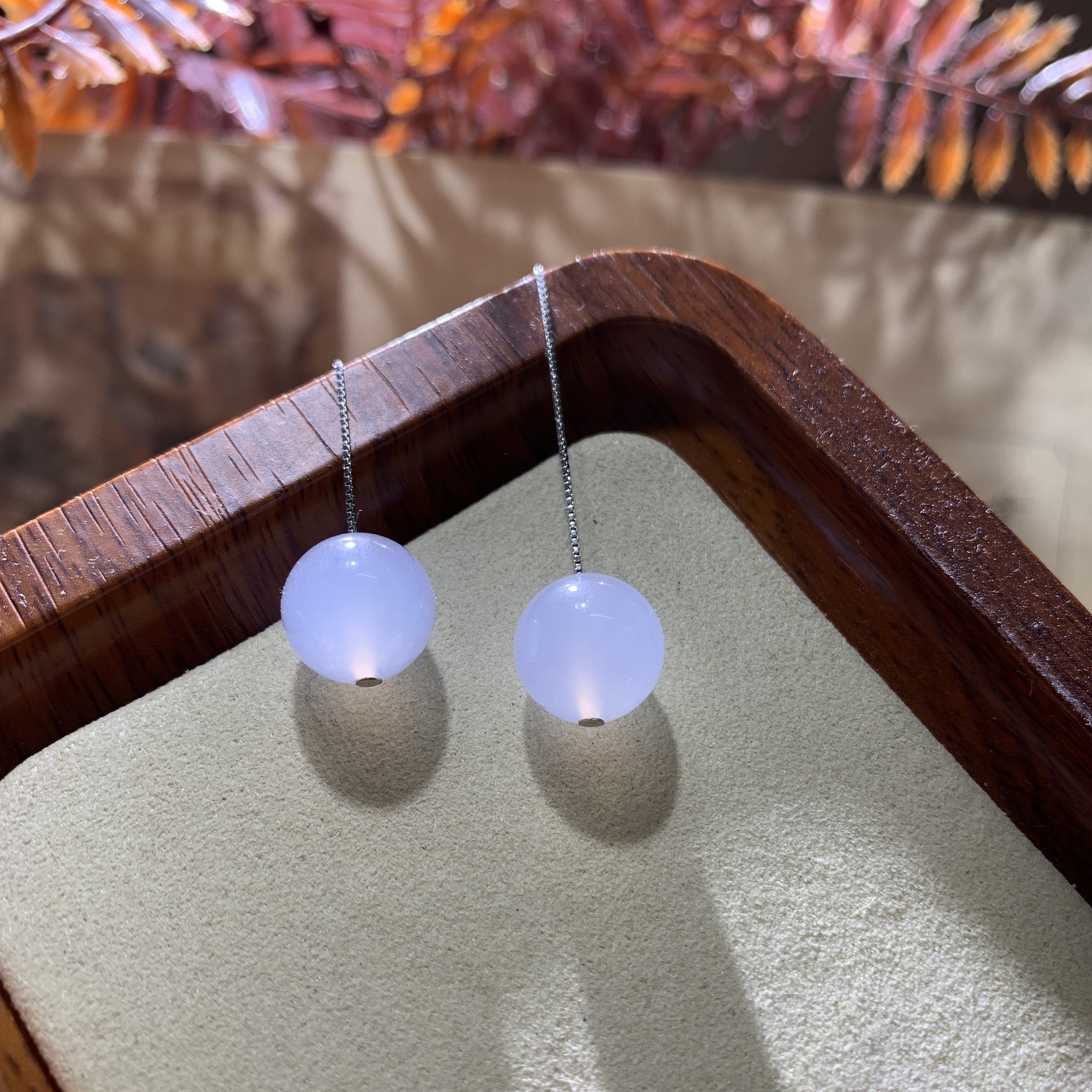 天然缅A翡翠冰种特价粉珠卡12一对 