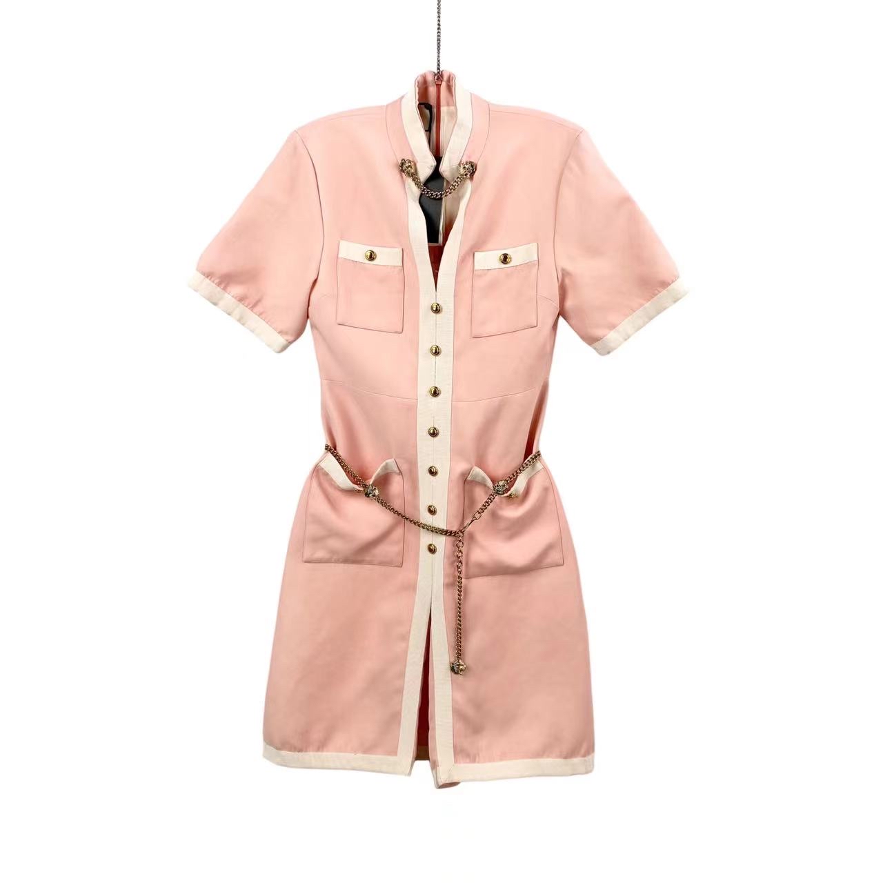 全新未使用 GUCCI/古驰  bb一一一九 羊毛 链条金扣连衣裙 38码