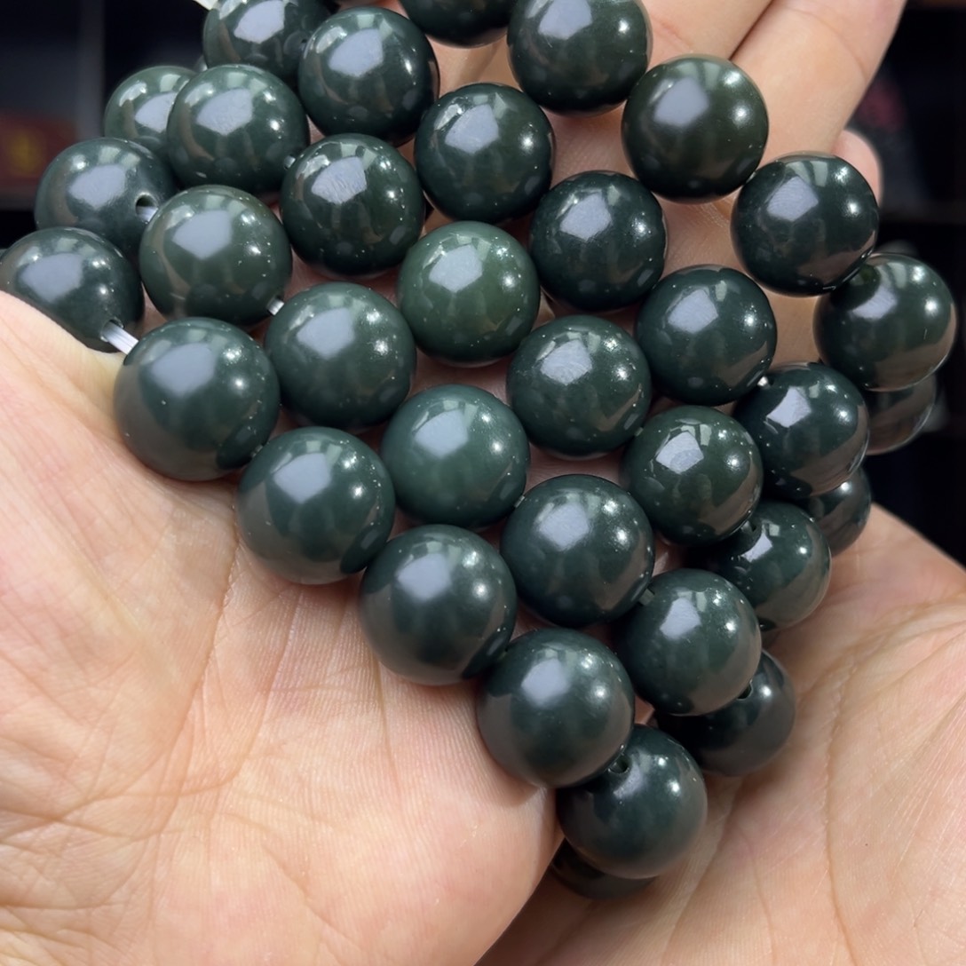 和田玉手串未镶嵌纯天然新疆塔县河道料沙枣青16多样性发其一