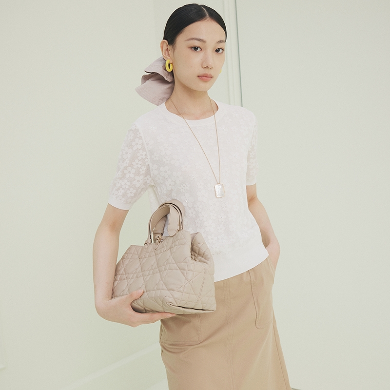 firststation优雅圆领提花宽松短袖套头针织衫女25夏新款9532A