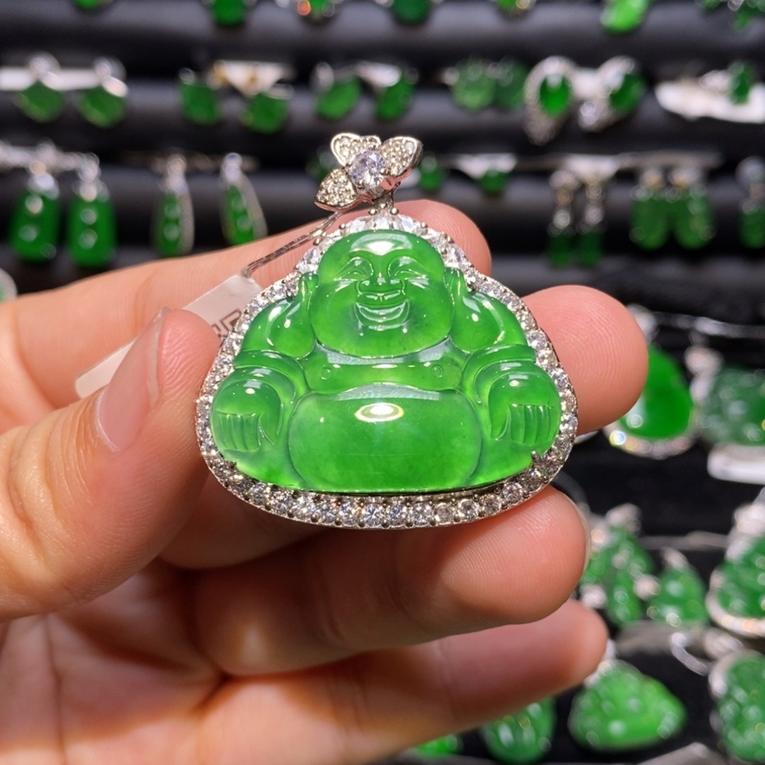 翡翠银S925镶嵌吊坠(不含链)天然翡翠