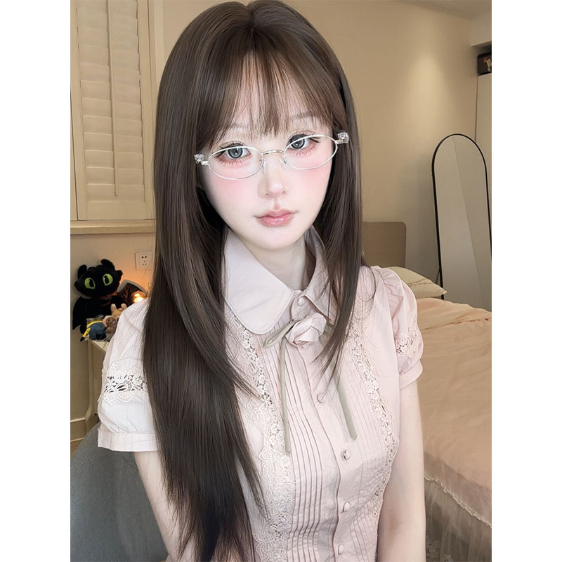松子海盐派【神奇圆脸】假发女冷棕色秋冬显白长直发仿真全头假发套