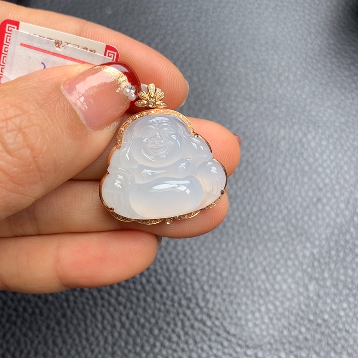 翡翠吊坠(不含链)18K金镶嵌