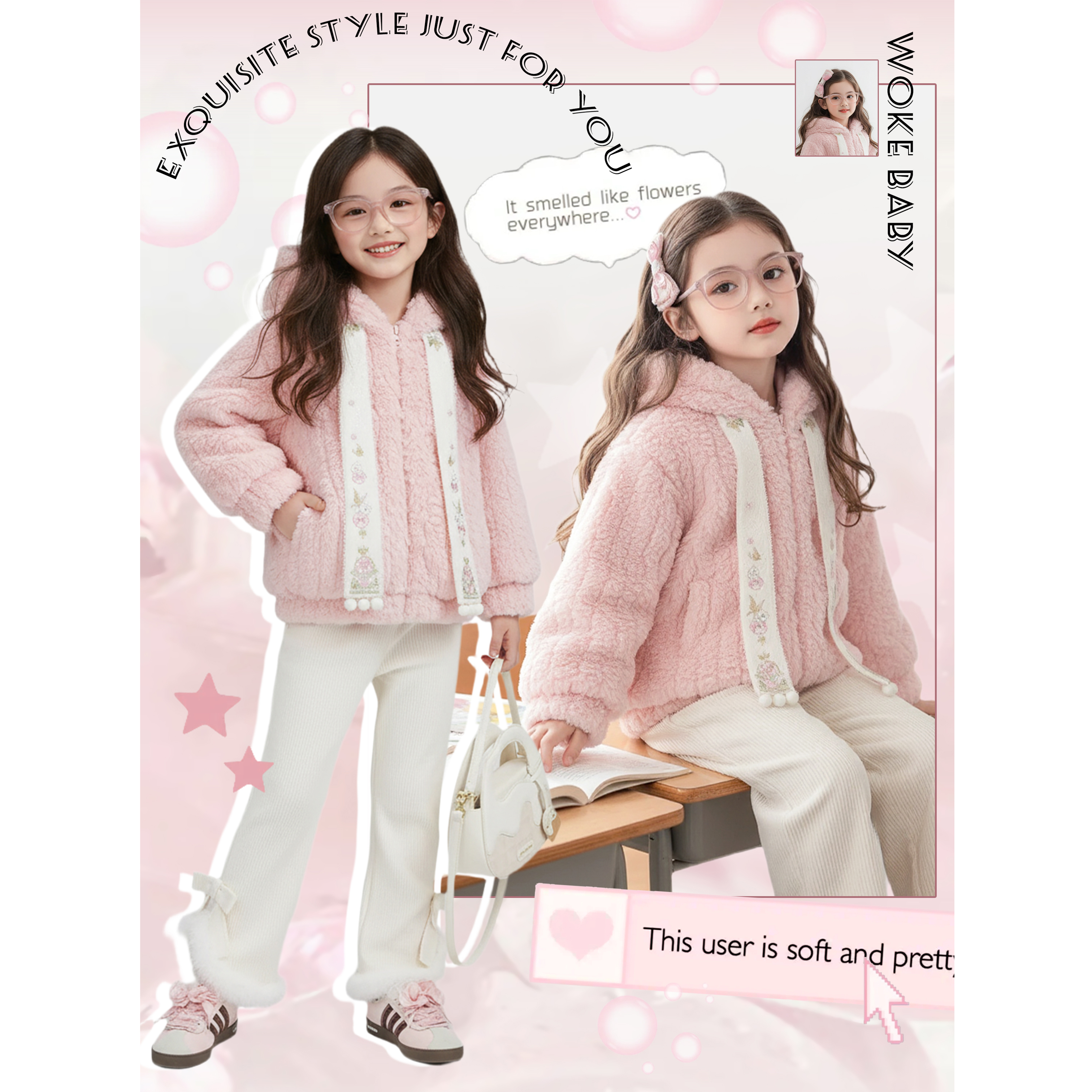 现货【觅雪】女童秋冬2025新款外套甜美加厚毛毛上衣汉服W5056