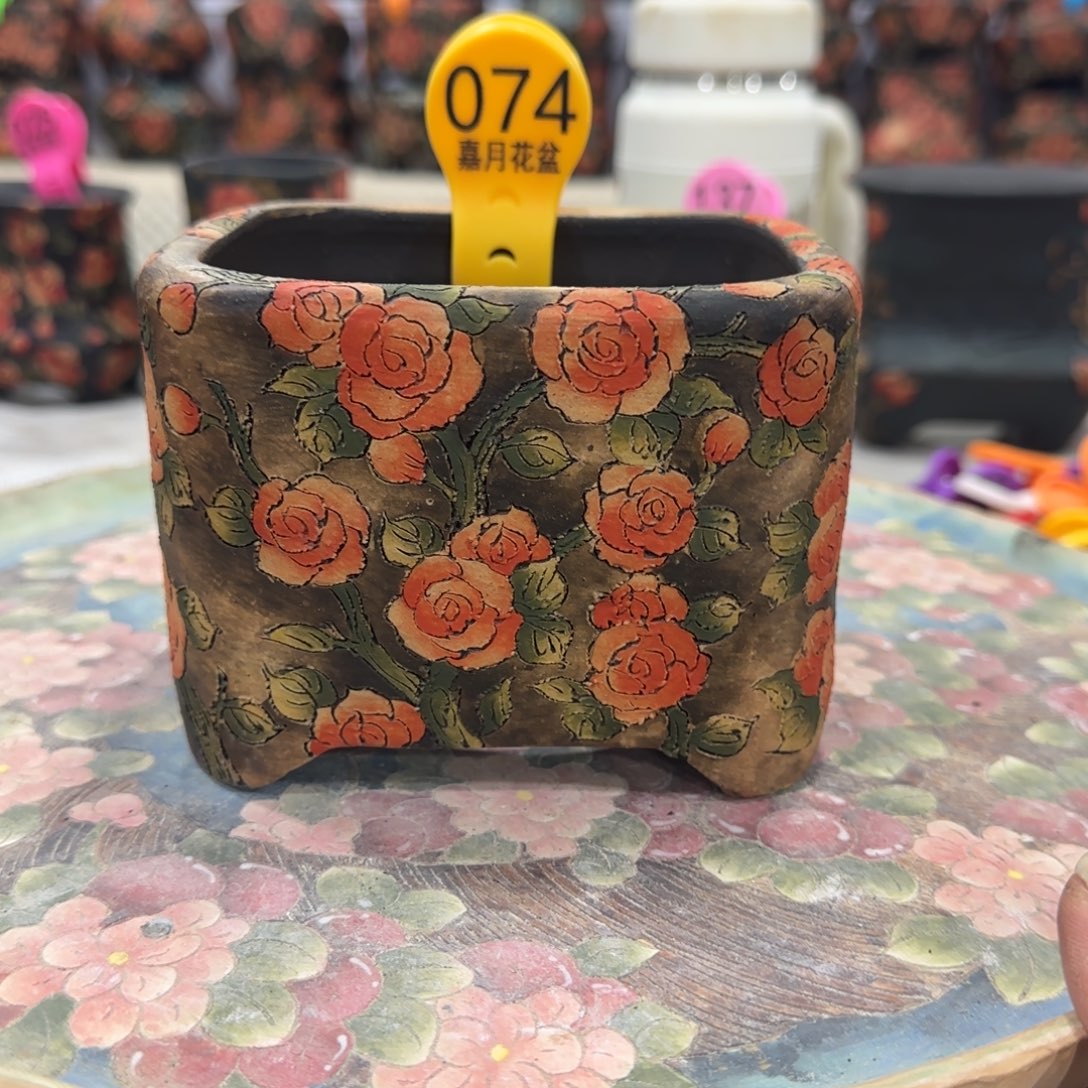 紫砂花盆精品多肉手绘花盆