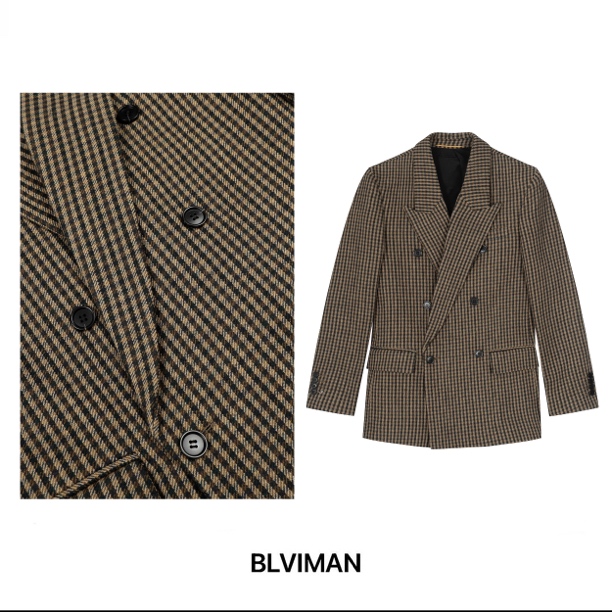 BLVIMAN/定制  高智感 威尔士格纹戗驳领双排扣精纺吸烟装6001