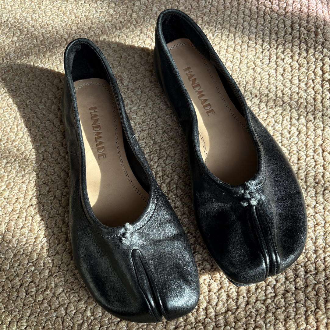 高定版水洗马皮分趾鞋女 2025新品真皮猪蹄芭蕾舞浅口单鞋