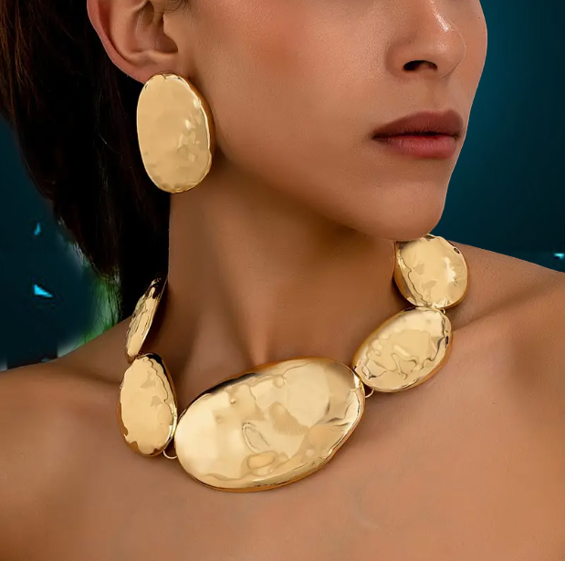 铁合金项链 欧美几何个性设计感小众时尚夸张项链耳钉套装