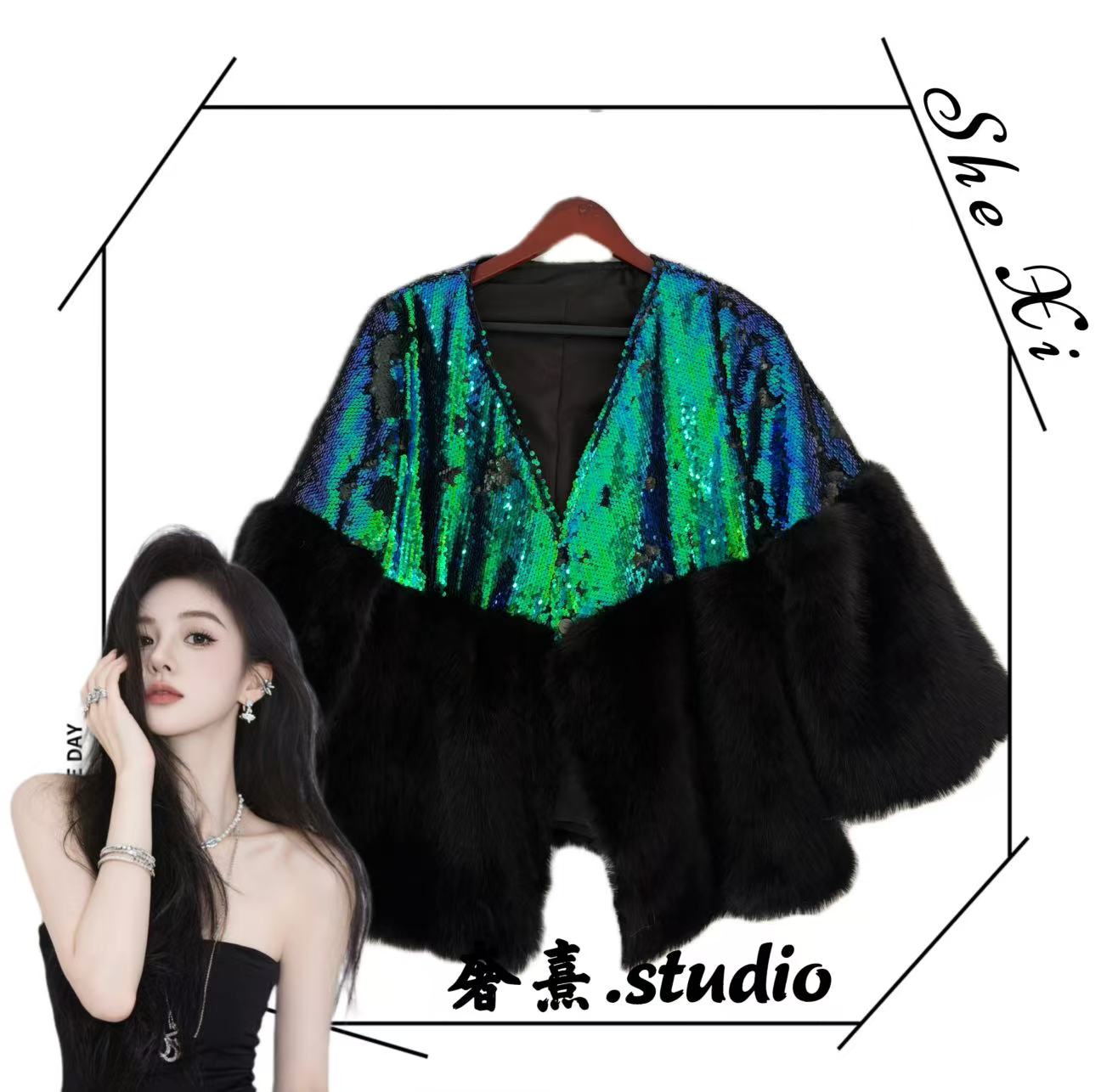 人造皮草 8812短外套冬季薄款法式重工长袖秋冬走秀保暖短款