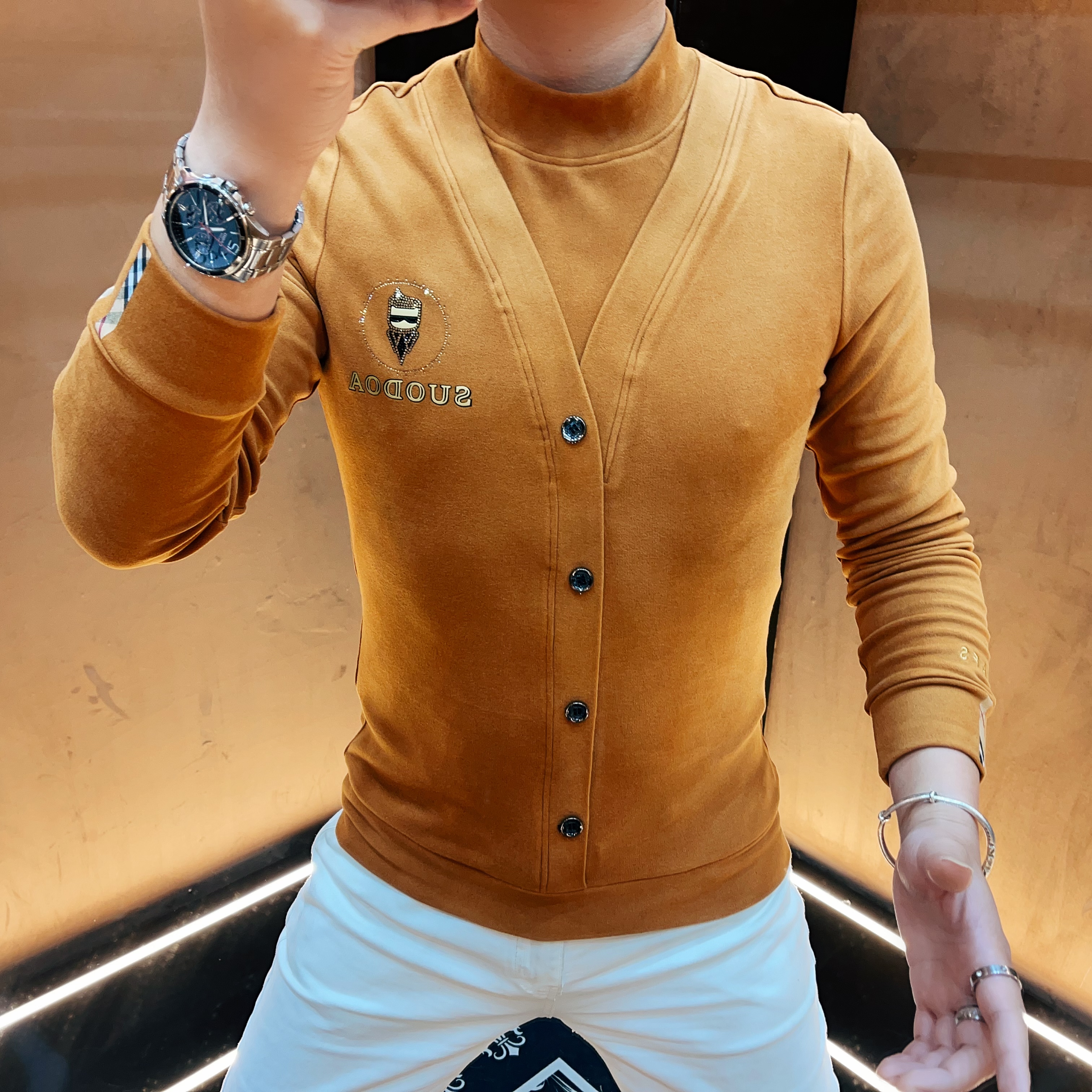 欧货男装时尚休闲翻领轻奢空气棉款百搭透气上衣潮流修身型88823